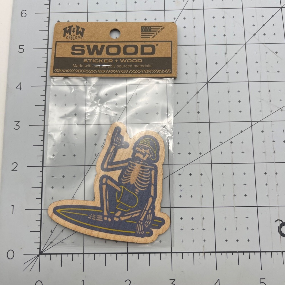 Metal and Wood Co Wood Sticker‎ Travel Swood Cool Dude Skeleton Surf Life